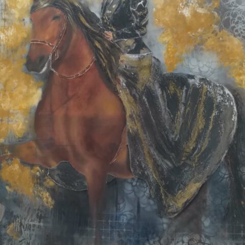 peinture à l'huile et résine cavalier sur cheval