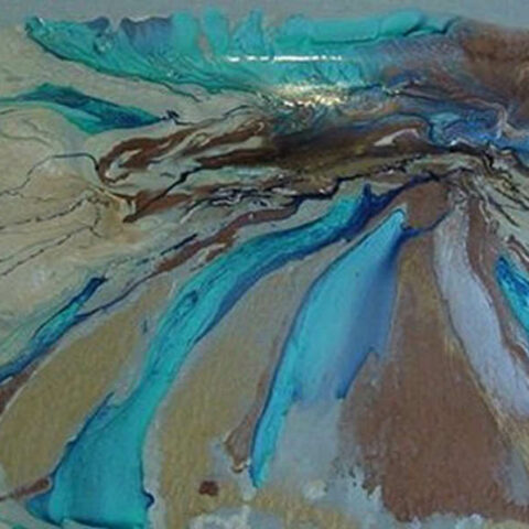 tableau peinture à l'huile et résine, couleur bleue marron