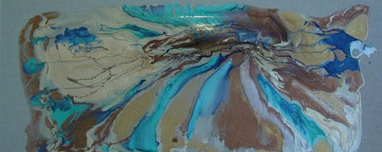 tableau peinture à l'huile et résine, couleur bleue marron