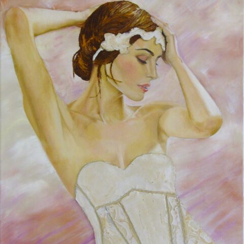 peinture à l'huile réaliste femme de profil en bustier bandeau sur les cheveux couleur naturel