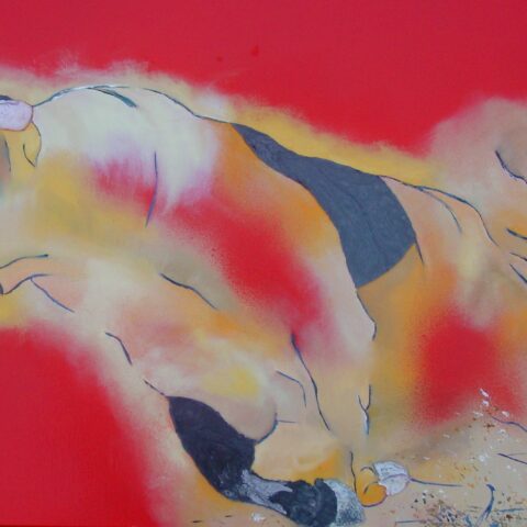 peinture à l'huile taureau coloré sur fond rouge