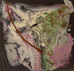 Tableau abstrait Jungle contemporain peinture art huile résine vert violine feuillage paintart moderne artiste peintre