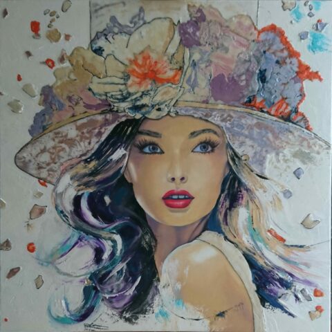 peinture à l'huile, figurative, femme, chapeau, peinture aux couteaux, art contemporain, artiste peintre, Montauban, Tarn et Garonne