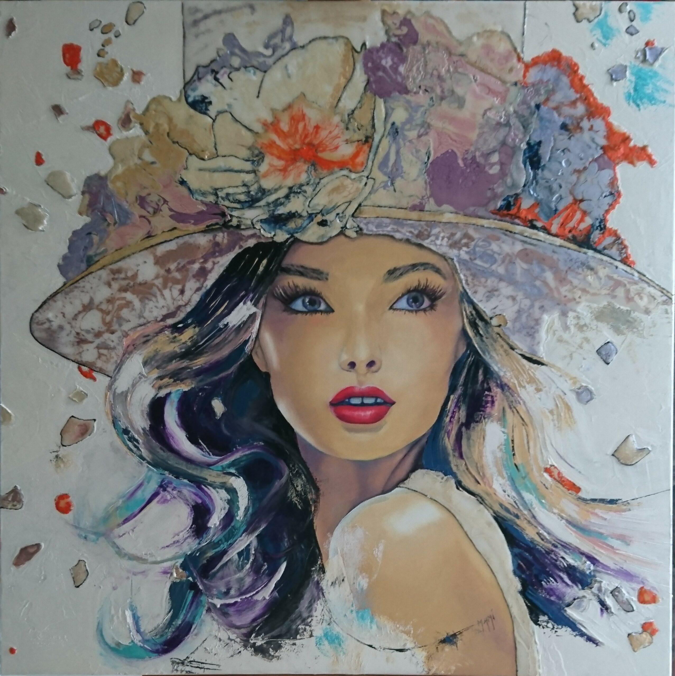 peinture à l'huile, figurative, femme, chapeau, peinture aux couteaux, art contemporain, artiste peintre, Montauban, Tarn et Garonne