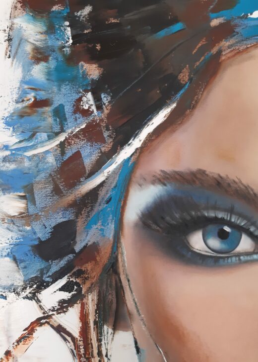 femme bleu paintart figuratif regard peinture huile résine pinceaux couteaux yeux