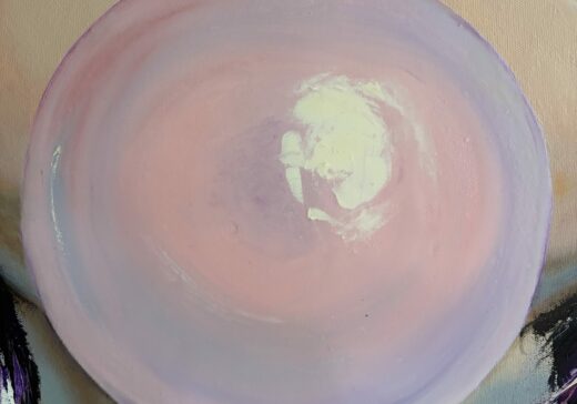 tableau moderne contemporaine artiste peintre dans ma bulle authenticité unique pièce original huile couteaux chewing-gum rose