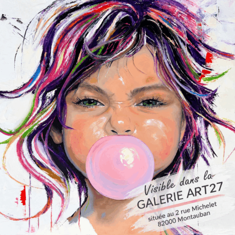 galerie exposition art france Montauban peintre peinture tableau figuratif huile résine pinceau couteaux fillette enfant chewing-gum rose espiègle